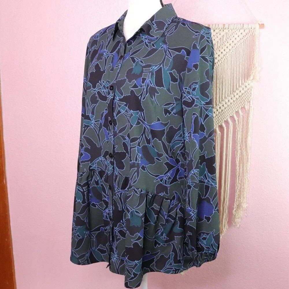 LOGO Lori Goldstein | Abstract Printed Button Up Long Sleeve Small